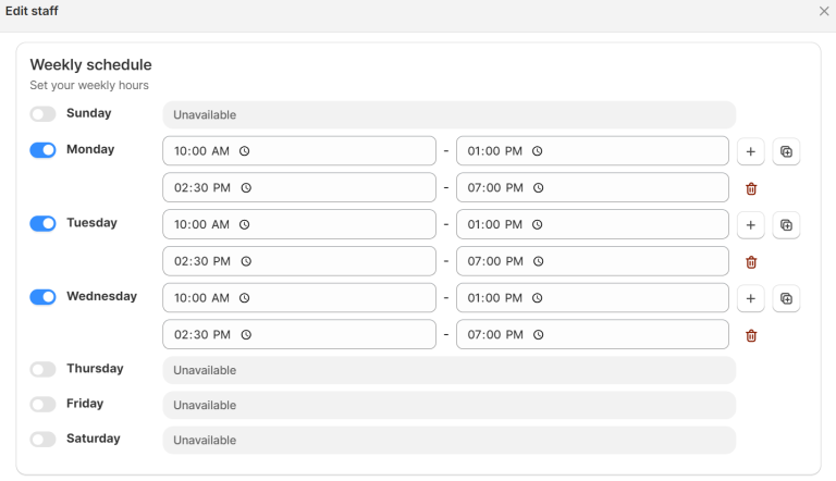 Business hours vs Staff weekly schedule - Meety
